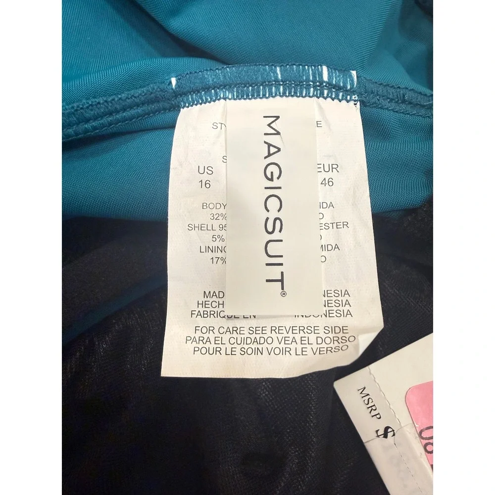 Magicsuit Women Teal Blue Blouson High Neck One Piece Swimsuit NWT Size 16